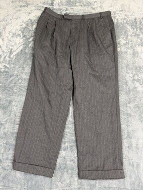 Chaps Mens Gray Pinstripe Wool Dress Pants 38x30